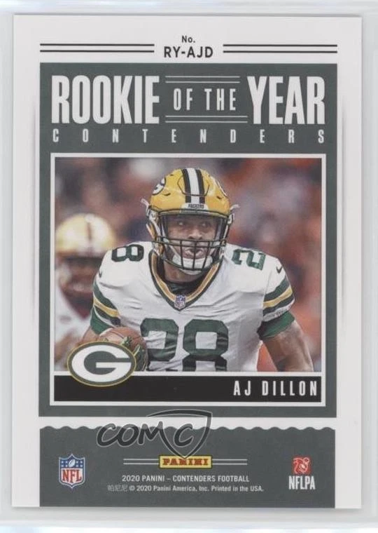 2020 Panini Contenders Rookie of the Year Gold /49 AJ Dillon #RY-AJD RC - Image 2 of 2