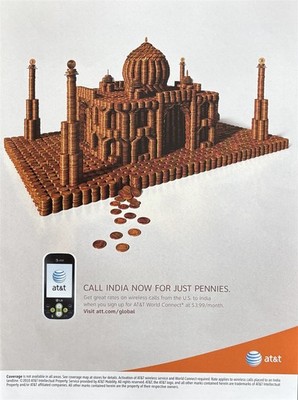 2010 AT&T Global CALL INDIA Now For Just Pennies Great ART PRINT AD
