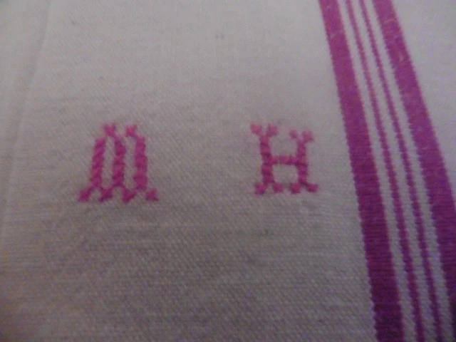 6 ANCIENS TORCHONS METIS LINTEAUX ROUGE ACCROCHE"MH"58X72 CM - Photo 3/4