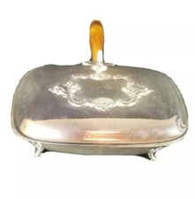 Vintage Wallace BAROQUE Silverplate Silent Butler Crumb Tray Wood Handle 