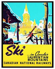 Affiche de voyage vintage CN Chemins de fer ski Laurentides couleur 8 x 10 REPRINT photo 