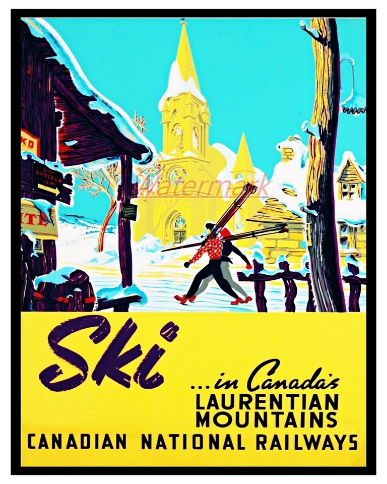 Vintage CN Railways Ski Laurentians Reise Poster Farbe 8 x 10 REPRINT Foto 