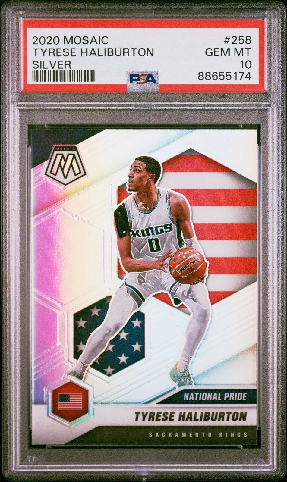 2020-21 Tyrese Haliburton Mosaic Silver Prizm 258 PSA 10 Gem Mint National Pride
