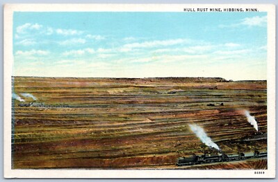 Postcard MN Hibbing Minnesota Hull Rust Mine Iron Ore Train Railroad B134