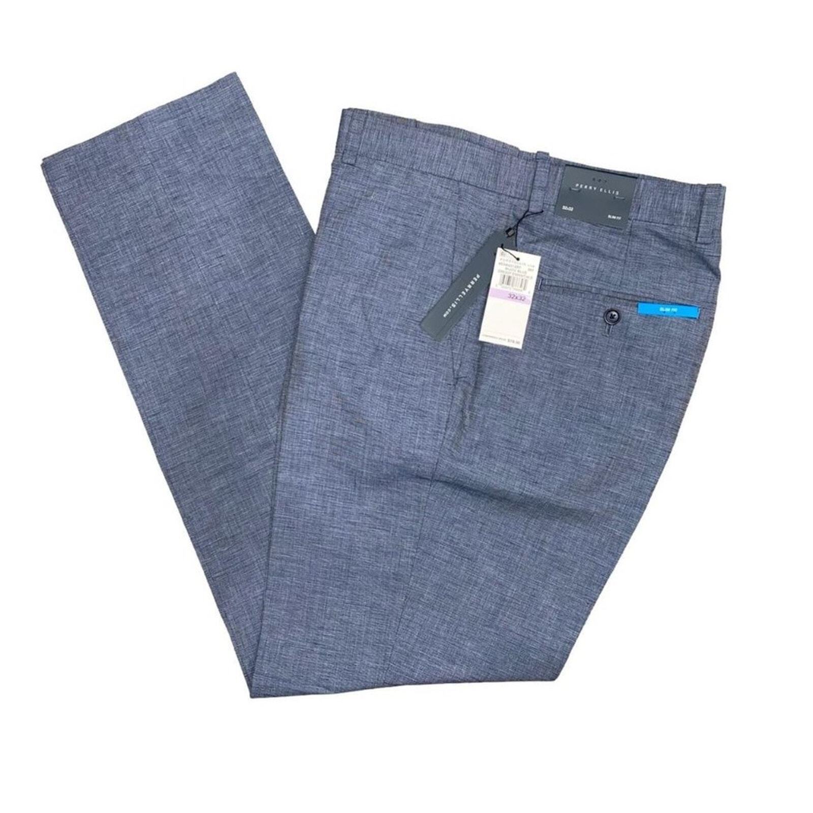 NEW NWT Perry Ellis Men's Slim Fit Heathered Linen Suit Pant