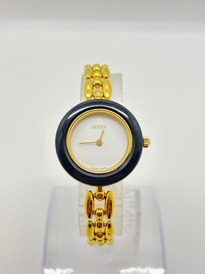 Near Mint] GUCCI 11/12 Change Bezel Watch White Dial Black Case