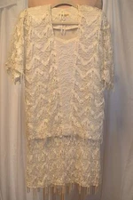 Vtg Damianou Ribbon/Lace/Tassels Low Waisted Blouson Chemise Flapper Dress-S-EC