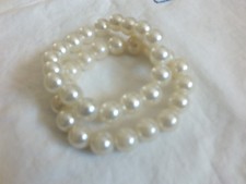 Beautiful Stretch Bracelet Set 2 Faux Pearls Off White 1/2" Wide NICE