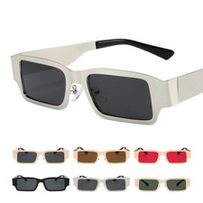 Trendy Retro Rectangle Sunglasses Small Metal Frame Shades Hipster Sunglasses