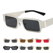Trendy Retro Rectangle Sunglasses Small Metal Frame Shades Hipster Sunglasses