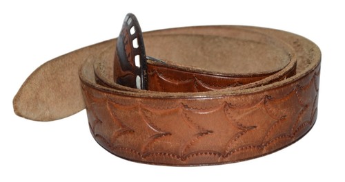Vintage Leather Belt & Buckle Steer 44 Hand Tooled Brown Cowboy Western - Picture 3 of 11
