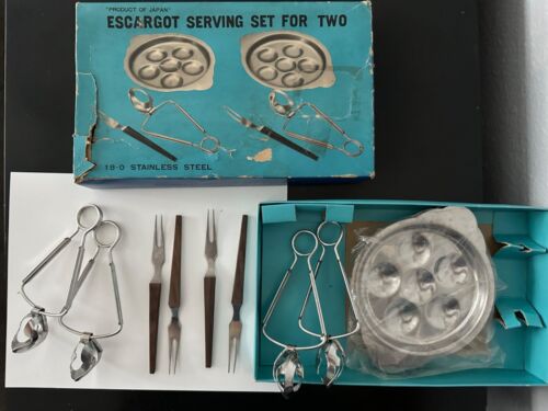 Escargot Serving Set for Two 18-0 Stainless Steel 6 Pieces New Vintage Japan - Bild 1 von 12