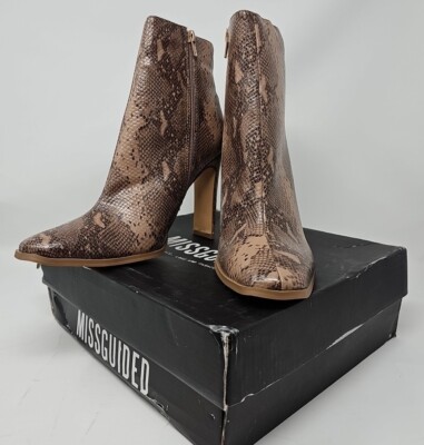 MISSGUIDED SNAKE ILLUSION HEEL ANKLE BOOTS SIZE US