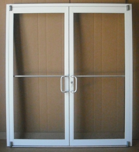 COMMERCIAL ALUMINUM STOREFRONT DOUBLE DOOR, FRAME & 2 CLOSER 6'0" x 7'0