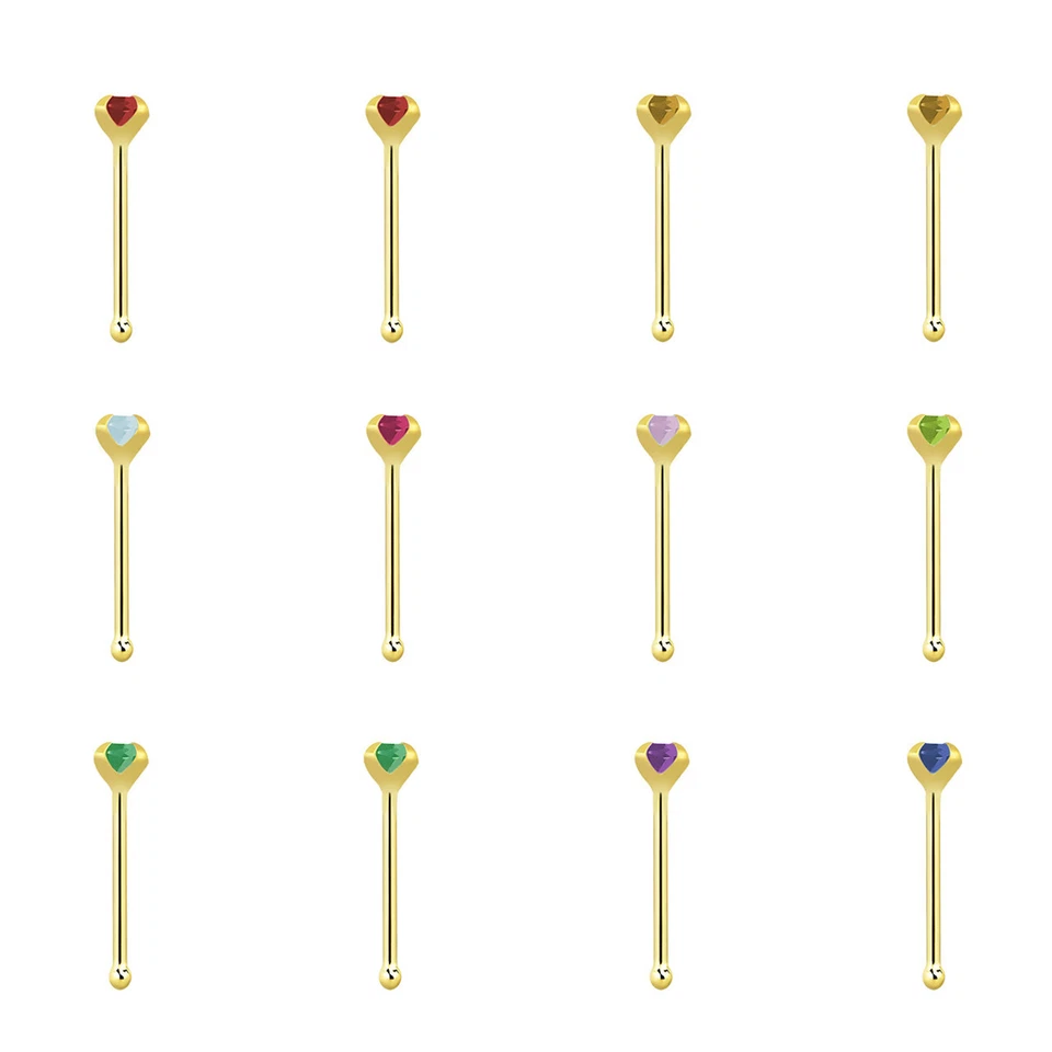 Juego de puntas de oro macizo de 14K 22G de 2 mm gemas preciosas anillo de hueso de nariz de 6 mm Foto 2 de 4