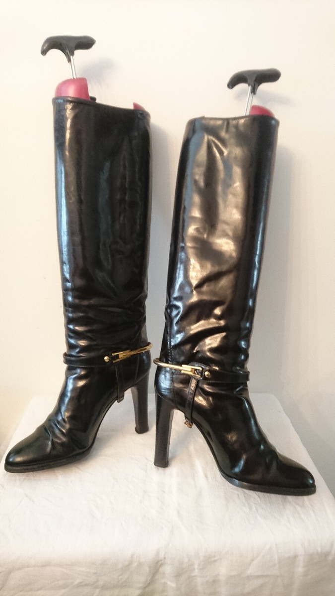 Bottes Vintage 1982 Colette Italie - Vernis Noir, Taille 37, Talon Haut