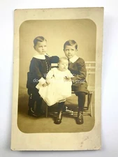 RPPC Real Photo Post Cards Portrait Siblings Holding Baby Christening Gown 566B