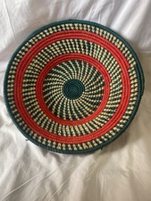Woven African Basket 40cm Wide Red and Green Boho Style