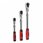 Flex-Head Extendable Ratchet Wrench Set 3 Pc 1/4 3/8 1/2 Drive w/ Storage Case