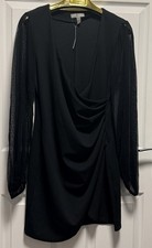 ASOS Party Dress 16 Mesh Long Sleeve Ruched Detail Stretchy BNWT