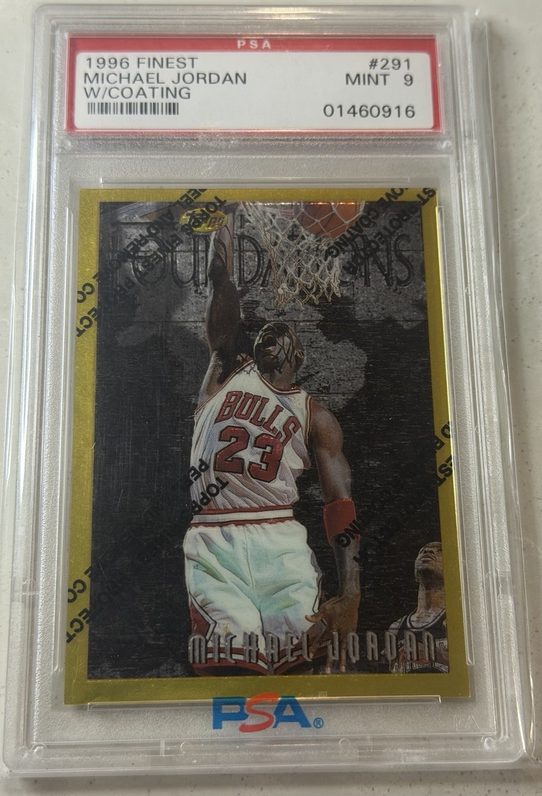 Topps 1996-97 Finest Rare Gold w/Coating Michael Jordan Chicago Bulls #291 PSA 9