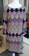 Jessica H Dress Womens 12 Long Sleeves Purples Knee Length Stretch 