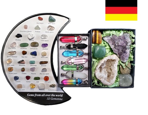 Mineralien Set 32 Edelsteine Kristalle Rohsteine Anhänger Sammlung Geschenk Neu Mineralien Set 32 Edelsteine Kristalle Rohsteine Anhänger Sammlung Geschenk Neu