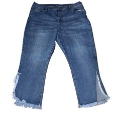 Venus Capri Jeans Womens Plus Size 22 Medium Blue High Rise Stretch Frayed