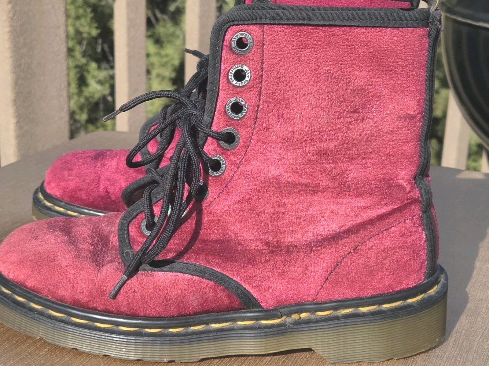 Dr Doc Martens 1460 Vegan Crushed Velvet Lace Up Boots Size 6 Women's Burgundy thumbnail 6