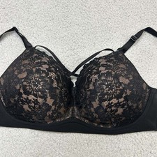 Torrid Bra 44C Wireless Dream Wire-Free Boost Black Lace