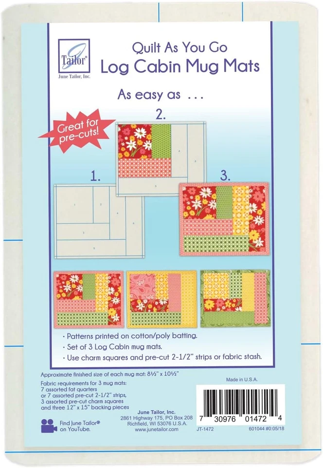 Quilt as You Go Log Cabin Mug Mats 3 Pack - Image 3 of 4