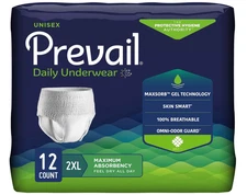 Prevail Adult Daily Disposable Underwear XXL Maximum Absorbency 12 Ct