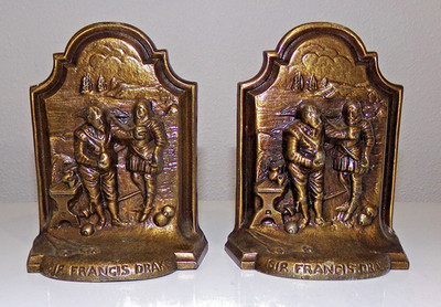 Vintage Sir Francis Drake at Plymouth Cast Iron Bookends, PMC Penn-Mar Castings