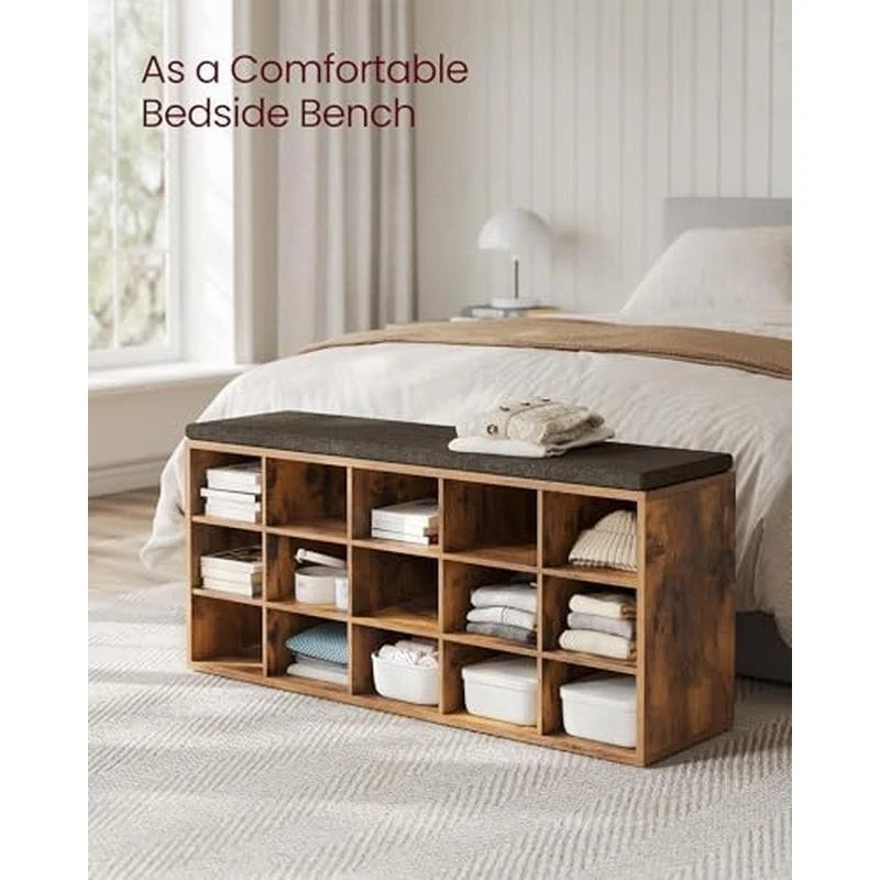 Shoe Bench W/ Cushion 15 Compartments Entryway Storage Padded Seat Furniture New - Image 3 of 4