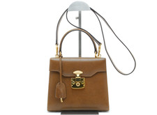 GUCCI Hand Bag Lady Lock Leather Brown Vintage