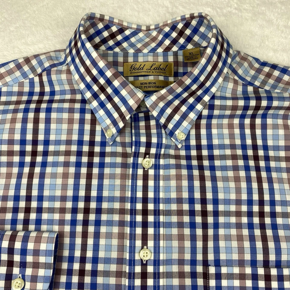 Camisa de vestir Roundtree & Yorke Gold Label para hombre XL multicolor a cuadros sin planchar Foto 2 de 4