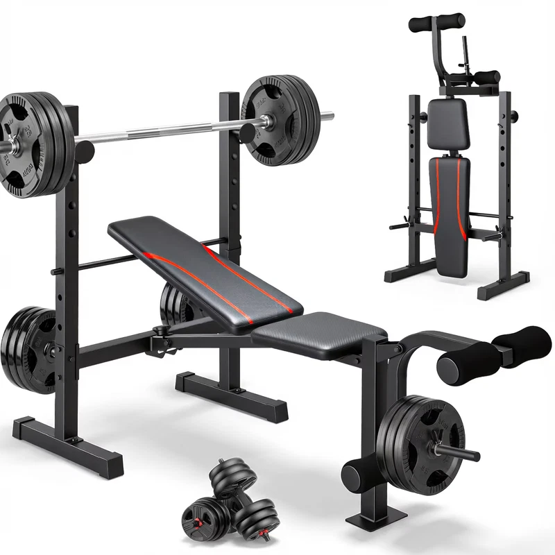 600LBS foldable weight bench with leg extension and leg curl Olympic bench press