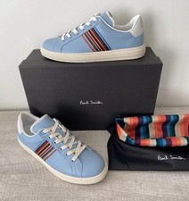 Image of Paul Smith Sky Blue Signature Stripe Leather Trainers Size 4 UK BNWB