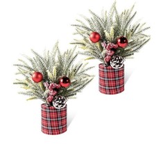 2 Pack Buffalo Check Plaid Small Christmas Tree, Centerpiece Decorations