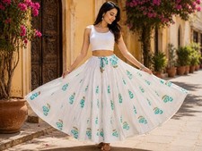Women's Cotton Printed Long Flared Skirt 7 Meter Free Size Boho Ethnic