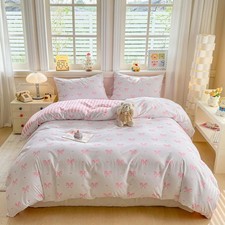Pink Bow Comforter Set King Size Heart Cute Love Pattern Comforter Girls Kawa...