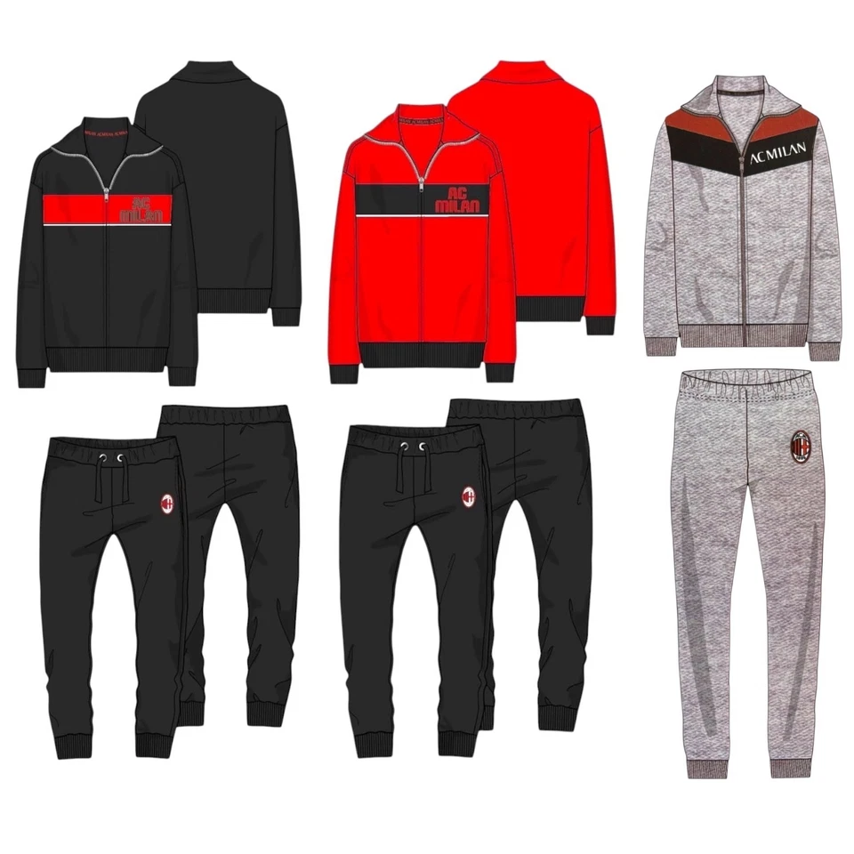 HERMET Tuta Bambino/Ragazzo AC Milan Ufficiale Felpa Zip Pantaloni Cotone Rosso e Nero