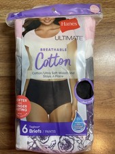 Hanes Underwear Womens 10 3XL Assorted Briefs Ultimate Breathable Cotton 6 Pairs