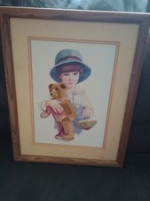 Boy Teddy Bear Completed Needlepoint Printed Embroidery Cross Stitch 19.5x16