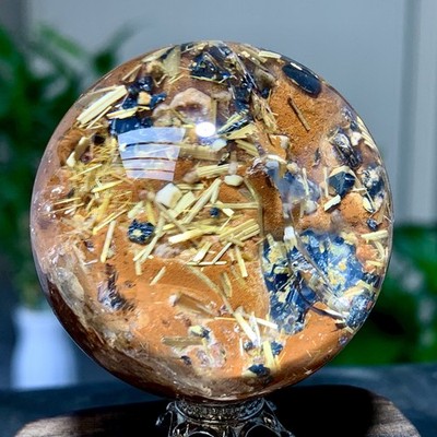 105G Natural rutilated with Black iron ore Quartz Crystal Sphere Ball Healing