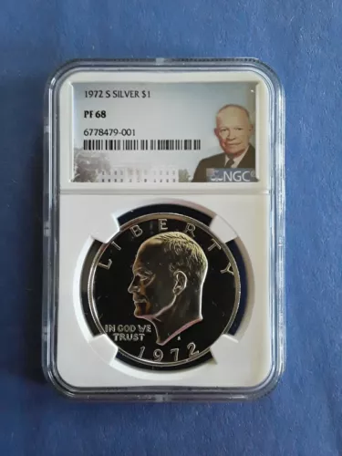 1972 S SILVER EISENHOWER DOLLAR $1 NGC PF68 ULTRA CAMEO ike