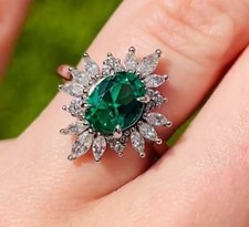 5Ct oval Cut Green Sapphire 14K White Gold Plated Anniversary Ring for woman