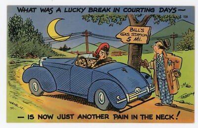 Postcard Comic Lucky Break Courting Now Just Pain in the Neck Dating Linen