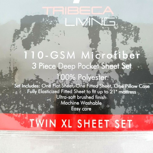 Tribecca Living Twin Extra Long Sheet Set Deep Pockets Silver Gray New - Picture 3 of 8