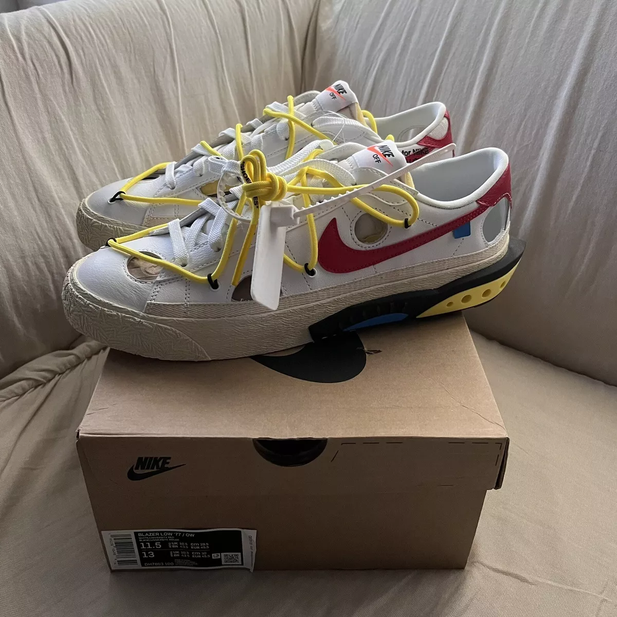 off-white x nike blazer low white red yellow - new size 11.5 ships asap